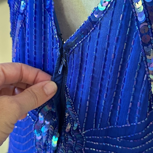 Jewel Queen | Vintage 80’s Blue Silk Beaded & Sequined Cocktail Dress, Size M - Picture 7 of 11